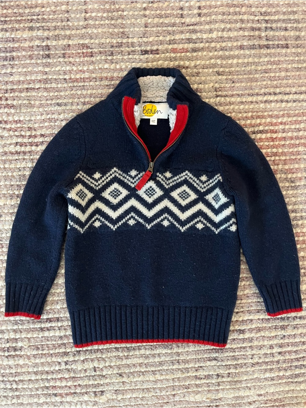 Mini Boden Heritage Wool Blend Half Zip Boy's Sweater Size 4-5Y Blue